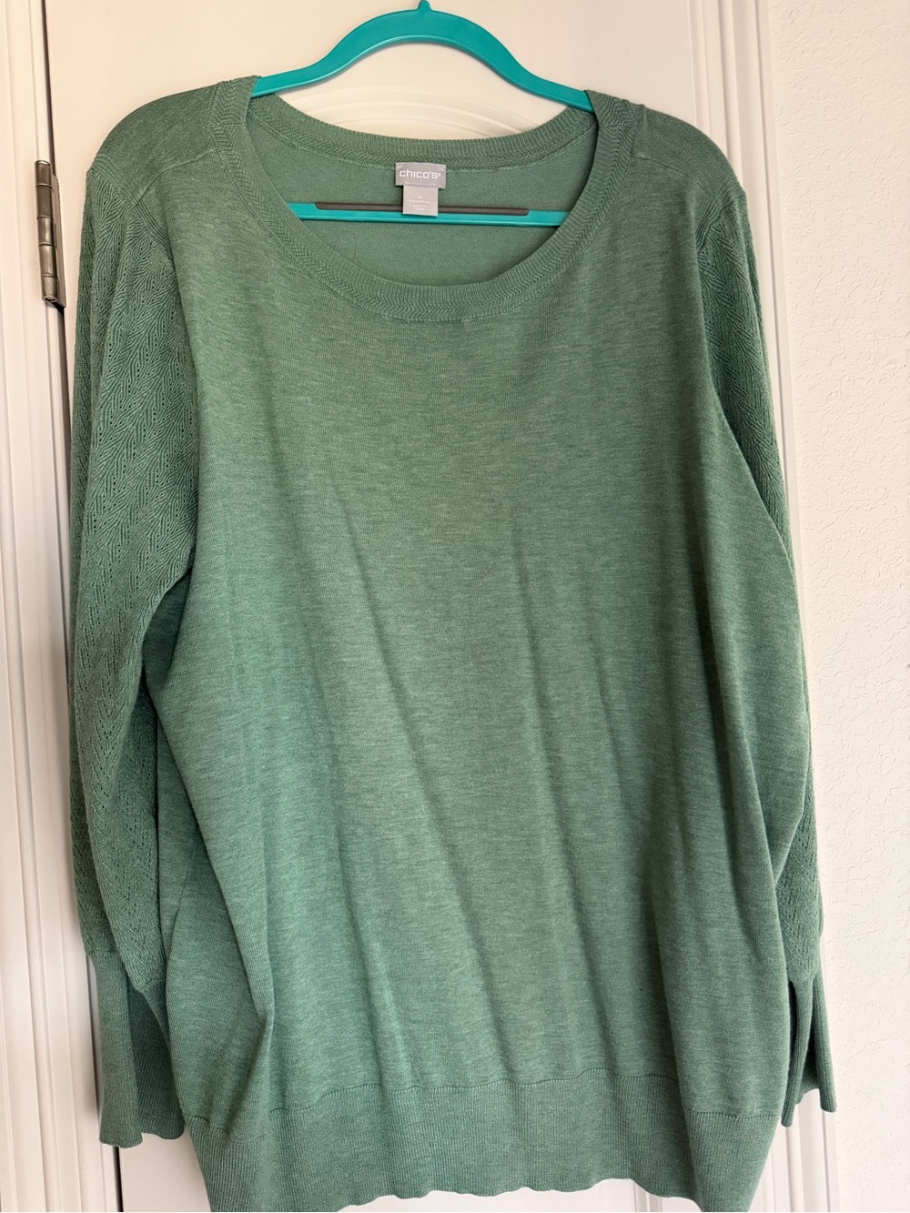 Chico's Sage Green Crewneck Cable-Stitch Sweater Size 4 (XXL)
